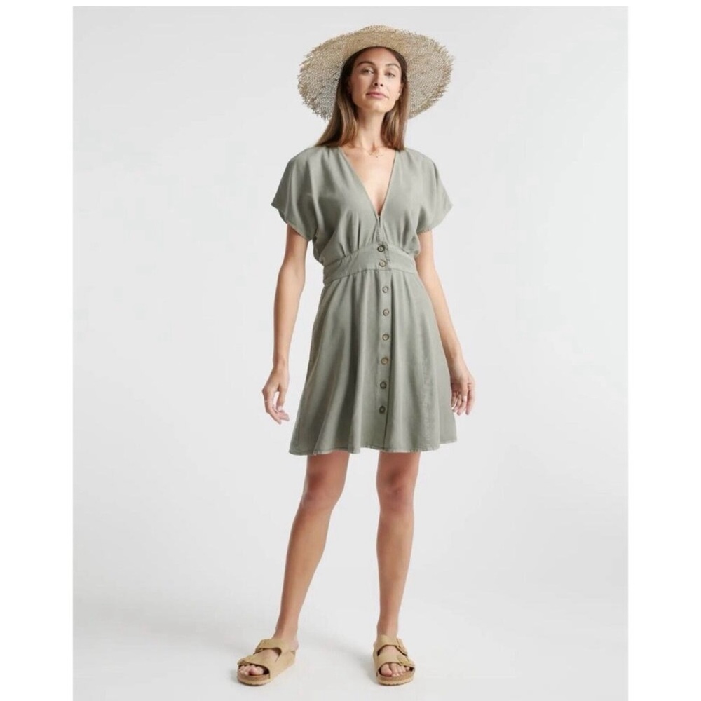 Quince vintage wash tencel button front dress in Sage Green - XSmall